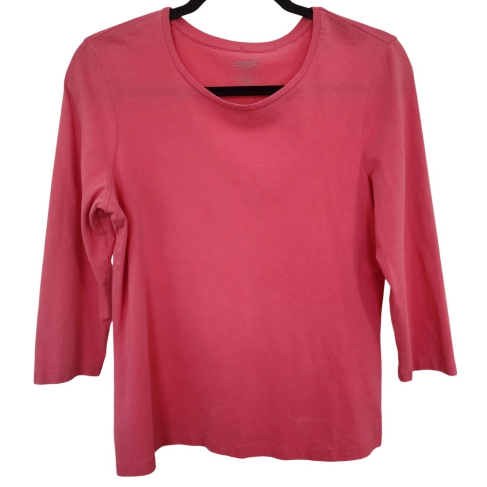 Chicos True Color Pink Pima Cotton 3/4 Sleeve Scoop Neck Top Size 1 M Capsule